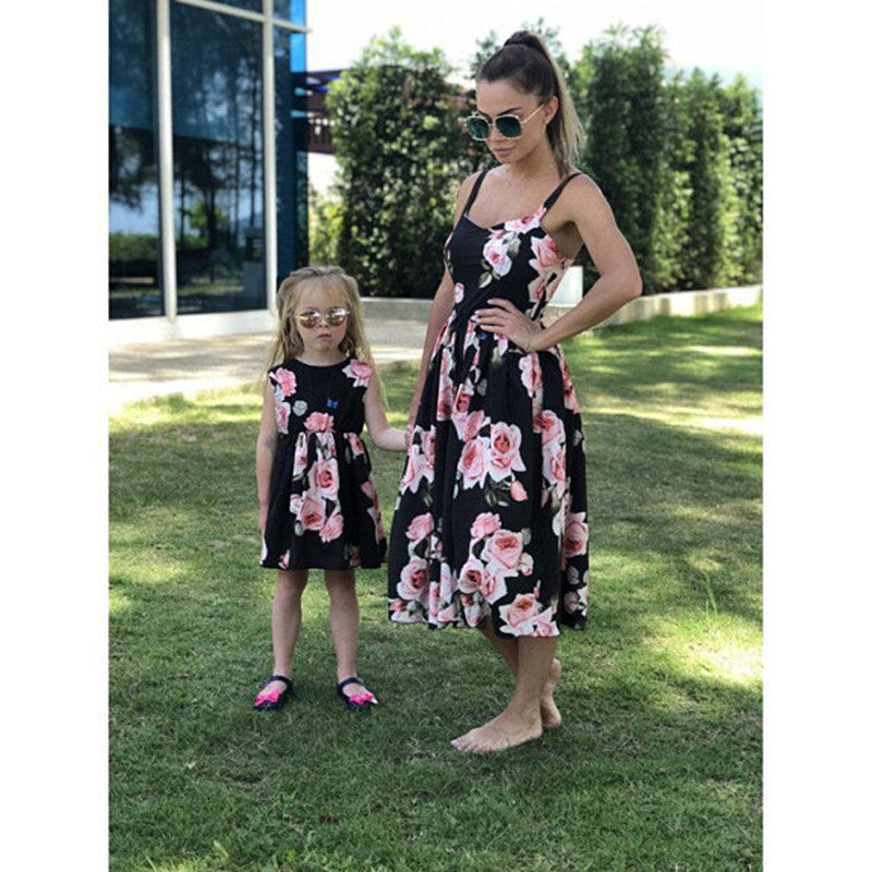 Printed Sling Dresses for Mom & Daughter