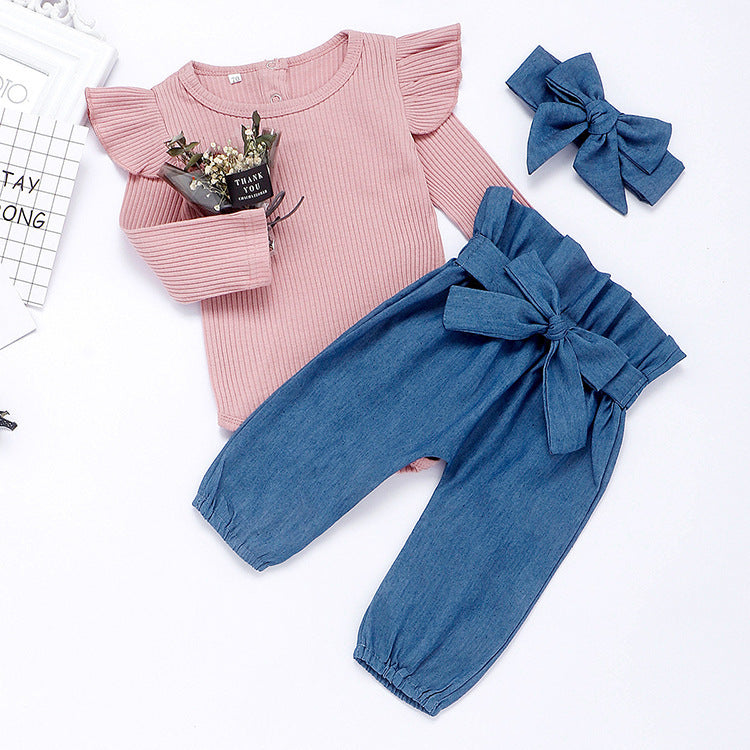 Soft Ribbed Ruffle & Pants Set