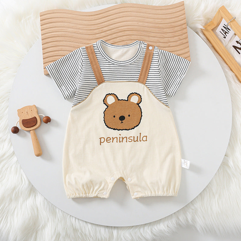 Short-Sleeve Cartoon Bear Romper