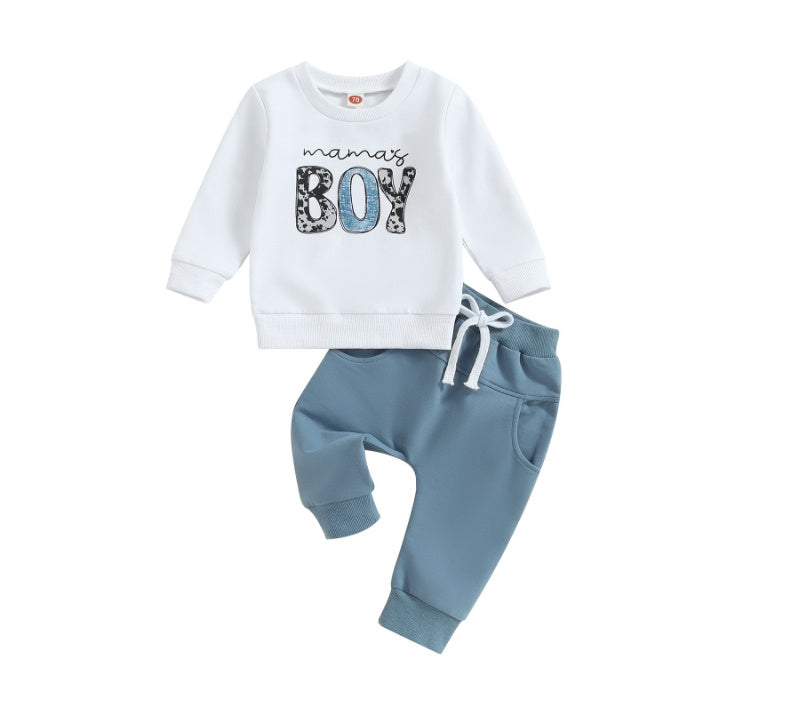 Sports Style Boys' Letter Floral Print Long Sleeve Pullover Trousers Suit