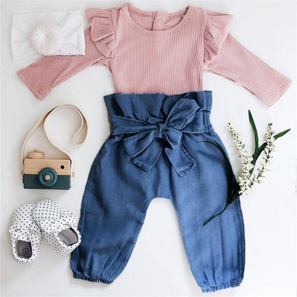 Soft Ribbed Ruffle & Pants Set