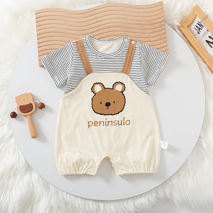 Short-Sleeve Cartoon Bear Romper