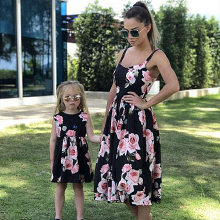 Printed Sling Dresses for Mom & Daughter