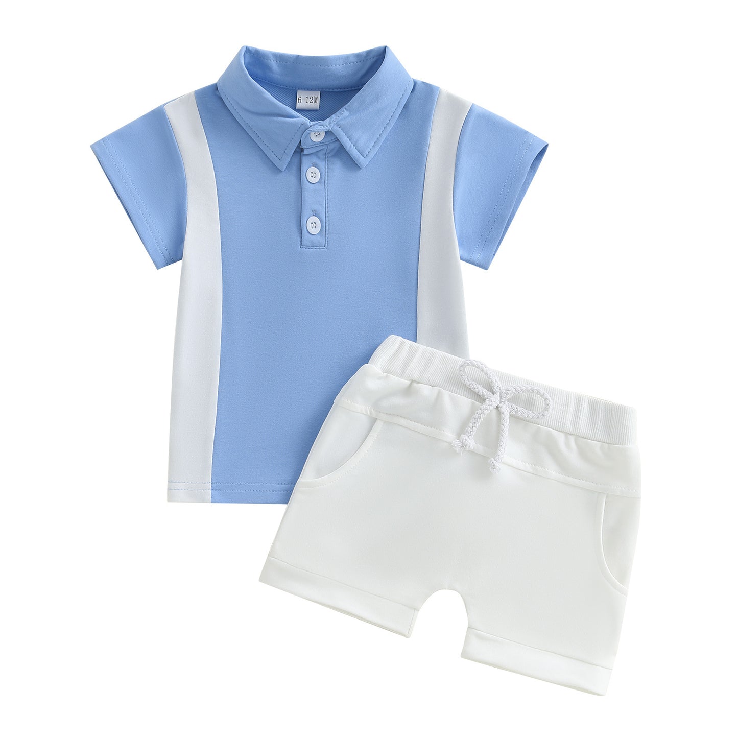 Boys' Lapel Color Matching T-shirt Short Sleeve Shorts Suit