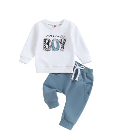Sports Style Boys' Letter Floral Print Long Sleeve Pullover Trousers Suit